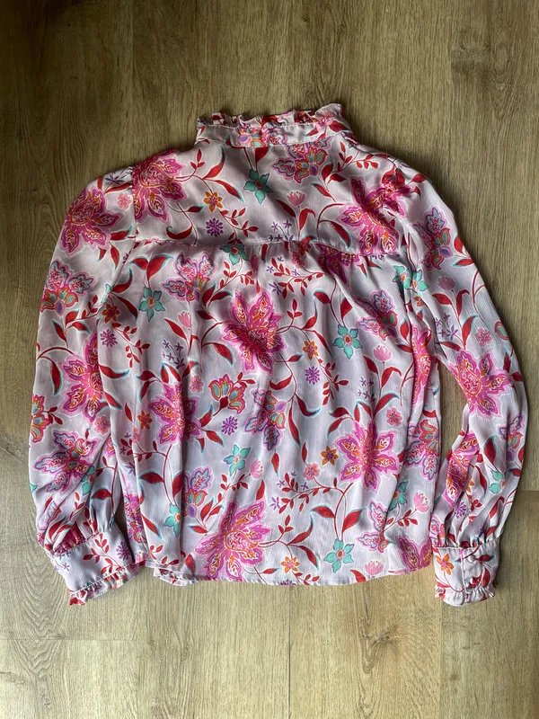Fate Pink Floral Ruffle Blouse Long Sleeve Size L Romantic Boho Top - Image 4