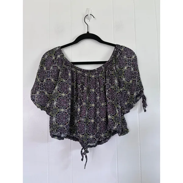 Free People Purple Kaleidoscope Medallion Off Shoulder Crop Top Shorts Set S/P - Image 3