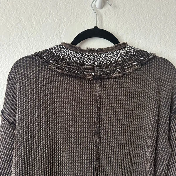 NWT Free People Holly Henley Thermal Long Sleeve Top Black Combo - Image 5