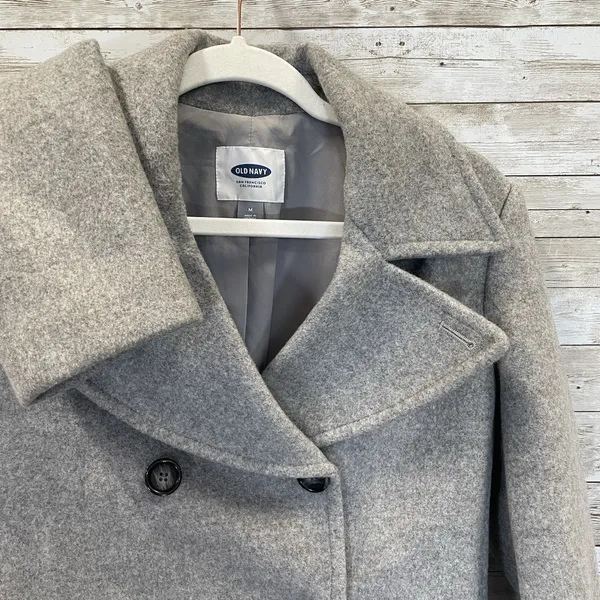 Old Navy‎ Womens M Peacoat Wool Blend Gray Winter Coat Jacket Double Breasted - Image 2