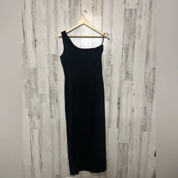 Maggy London Black One Shoulder Formal Gown | Size 6 | Elegant Slit Maxi Dress - Image 9