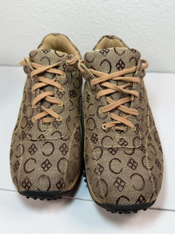 Giovani Studio Sneakers Women Size 9 Beige Brown Monogram Lace Up Casual - Image 3