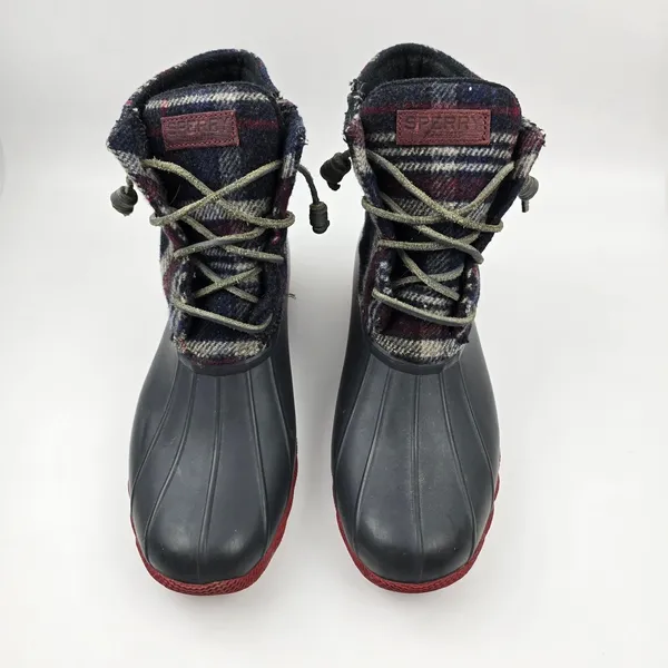 Sperry Saltwater Duck Boots Womens‎ 10 M Blue Red Wool Plaid Waterproof Rubber - Image 6