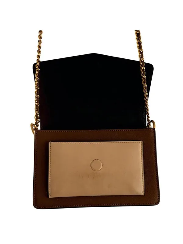 Tory Burch Black Brown Croc Embossed Leather ChainCrossbody Bag Colorblock Purse - Image 4