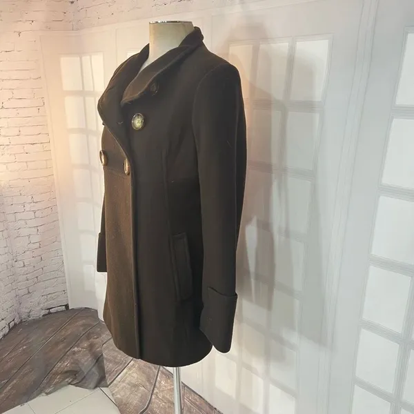 Michael Michael Kors Brown Double Breasted Wool Blend Lined Peacoat Size Medium - Image 3