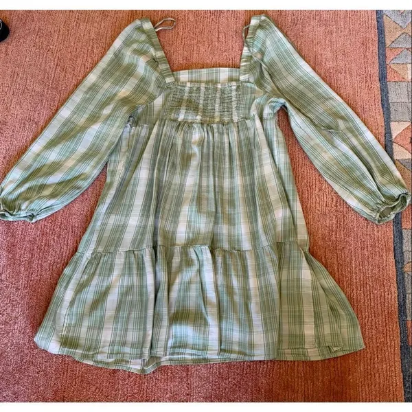SO Goods For Life Green Plaid Long Sleeve Tiered Mini Dress Cottagecore - Image 8