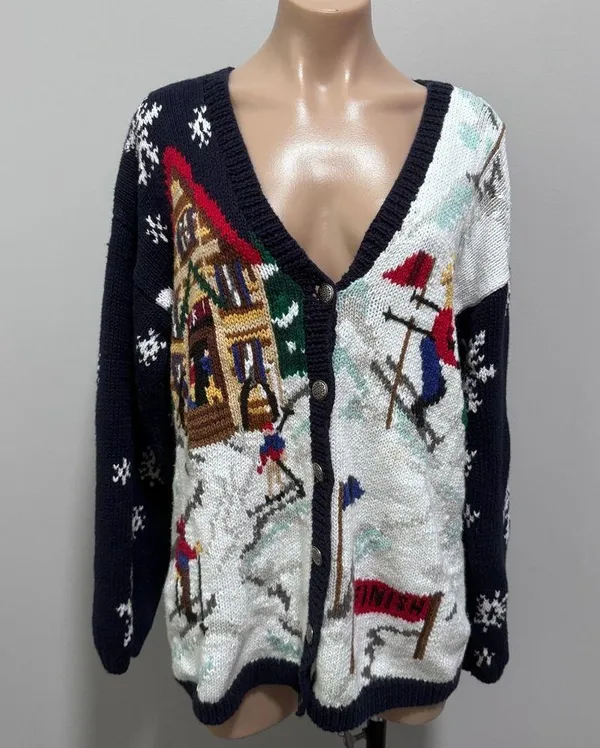 The Eagles Eye 1993 Vintage Ski Winter Holiday Christmas Sweater Cardigan Knit - Image 4