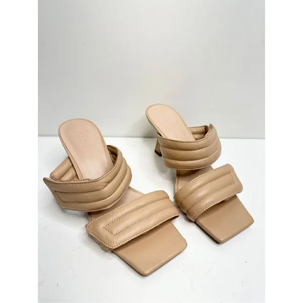 Abound Sandals Size 4 Qarly Heeled Tan Square Toe Slip‎ On Heels - Image 6