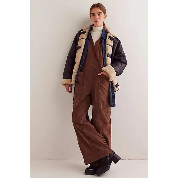We The Free People NWT Nico Faux Suede One-Piece Jumpsuit XS Brown Romper - Image 4
