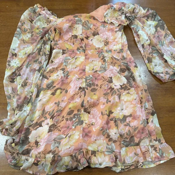 Lush Pink Floral Puff Sleeve Dress Sz XS Soft Cottagecore‎ Romantic - Image 4