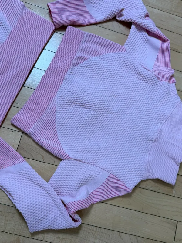 Pink Two Piece Work Out Athleisure Set Seamless Ribbed High Waist Size Large - Image 7