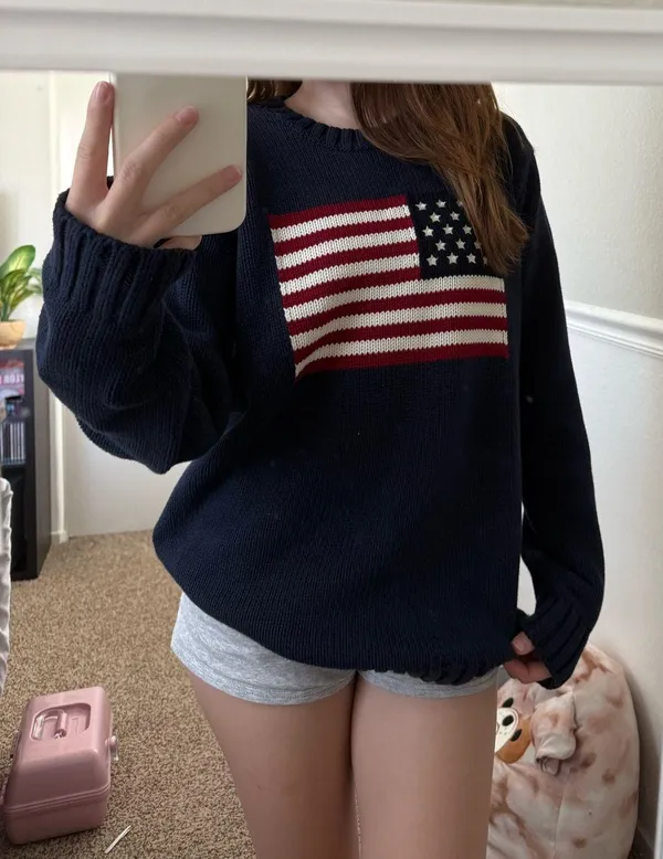 Brandy Melville Navy Blue Knit American Flag Sweater - Image 2