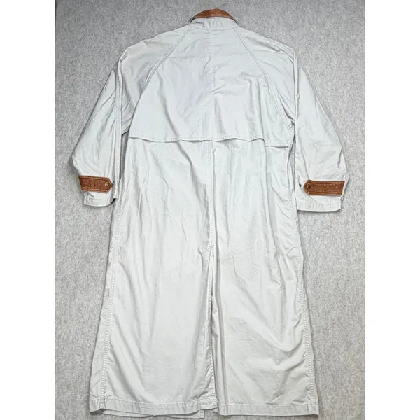 Vtg American Eagle Duster Womens Large Beige Heritage Leather Trim Academia 90s - Image 2