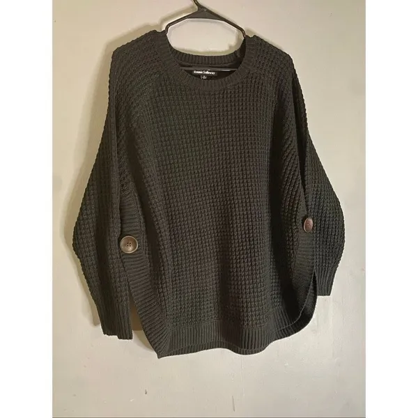 Ronnie Salloway Black Chunky Knit Button Split Side Scoop Neck Sweater M Size M - Image 2