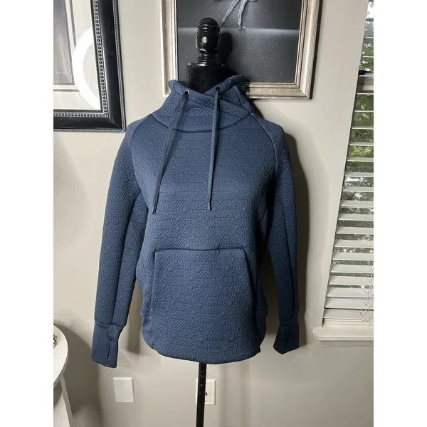 Athleta Sweatshirt Jacquard Elevation Blue Textured Mock Neck Pullover Sz. S - Image 4