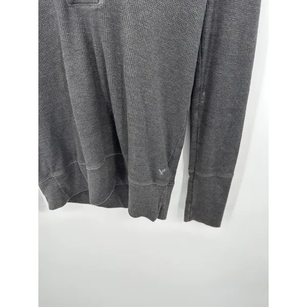 Y2K‎ American Eagle Gray Thermal Pullover Sweater Hooded Shawl Neck Women Large - Image 3