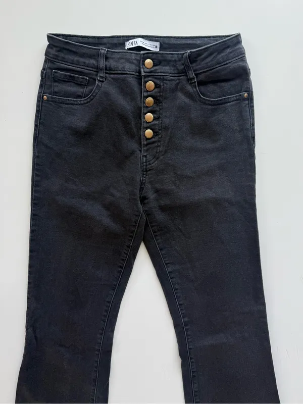 Zara Washed Black High Waisted Flare Jeans Size 6 - Image 2