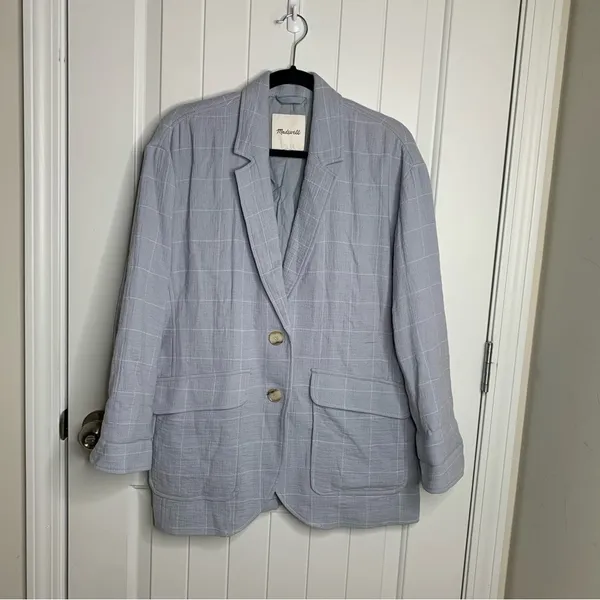 Madewell Larsen linen blend windowpane relaxed‎ two button blazer jacket medium - Image 3