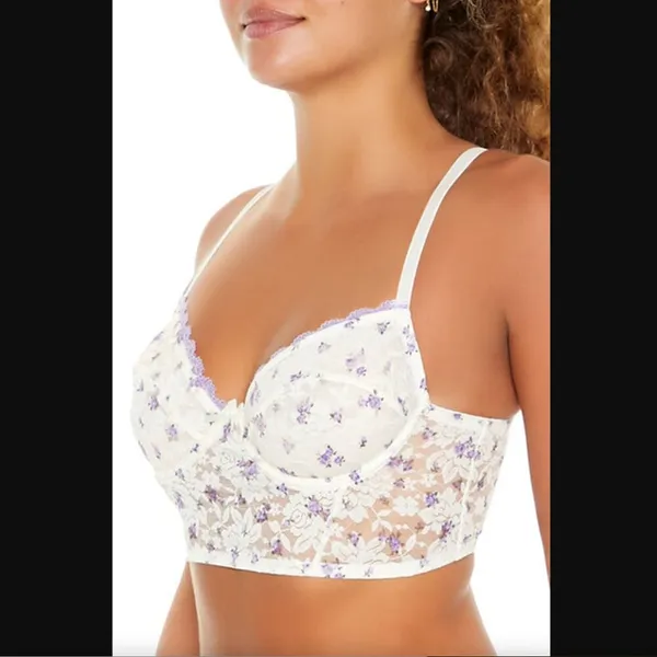 Forever 21 Ditsy Floral Lace Underwire Bra Small White & Purple NEW - Image 2