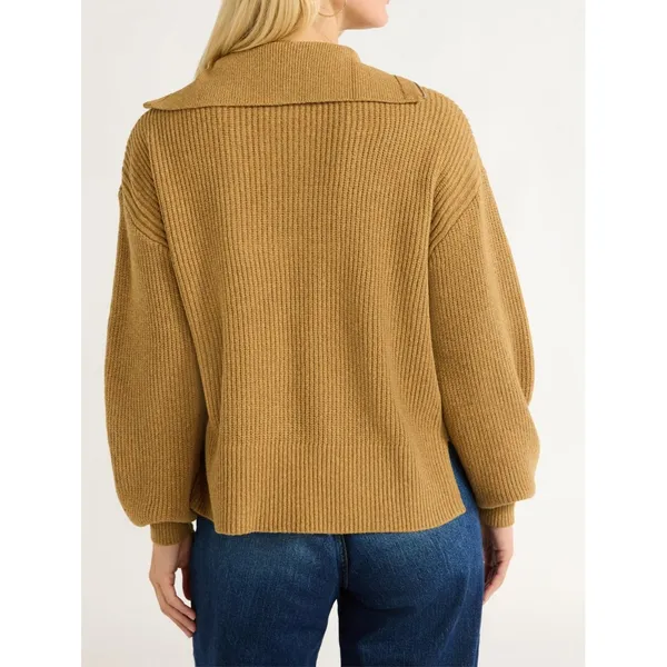 Free Assembly Womens Sweater Size M Brown Antelope Half Zip Mock Neck Knit - Image 4
