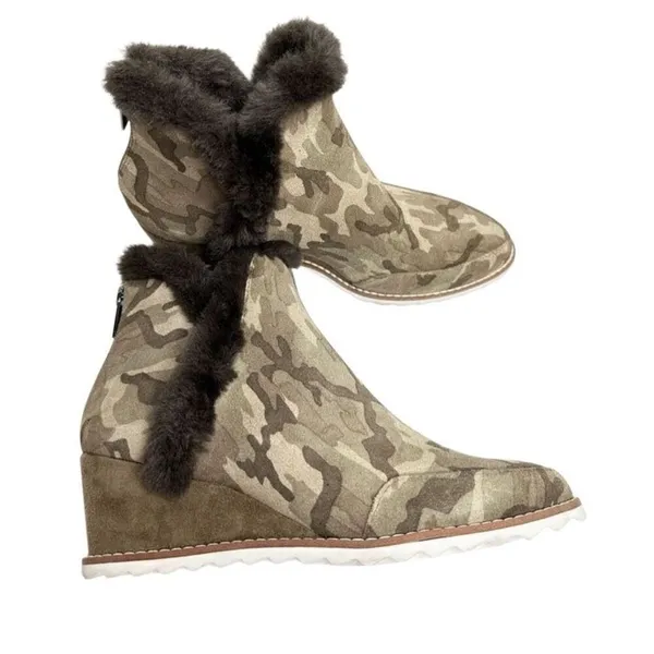 Pelle‎ Moda Boots Size 6.5 Erin Faux Fur Trim Wedge Camouflage Zip Booties - Image 10