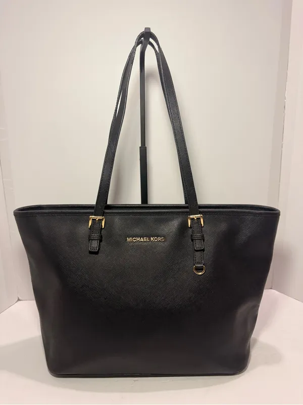 Michael Kors Black Leather Tote with Gold Hardware - Image 14