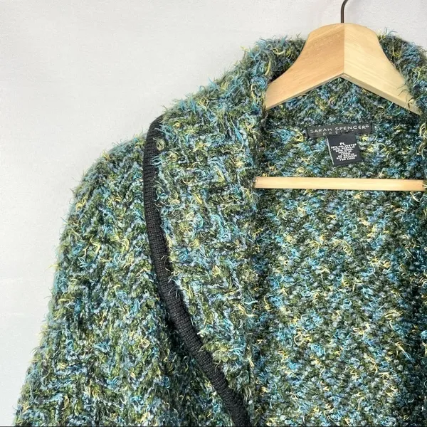 Sarah Spencer Petite‎ Green & Blue Knit Button Down Sweater Jacket PL Size L - Image 3