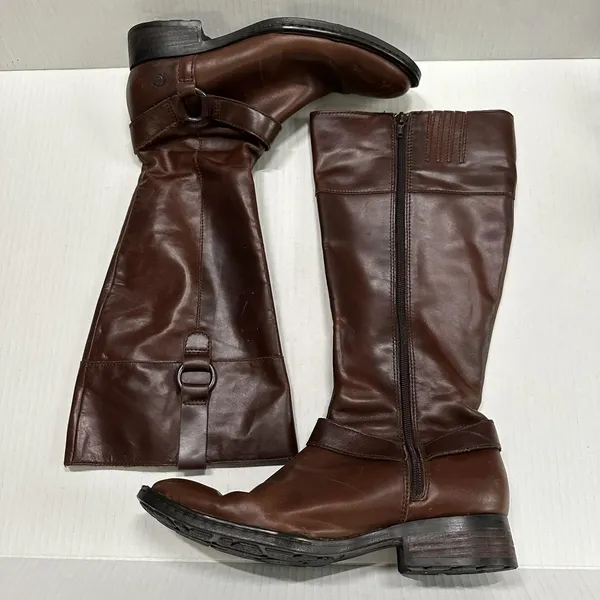 Born Riding Boots Womens 7.5 Brown Leather Knee High Zip Strap Block Heel W62417 - Image 7