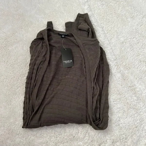 NWT Womens Plus Size Torrid Slub Drape Front Cardigan Dark Brown Size 00 - Image 2