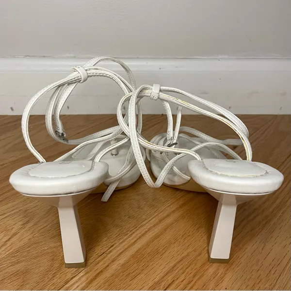 GUESS Leeba Faux Leather Square Toe Strappy Heels, White, Size 7, NWOT - Image 8