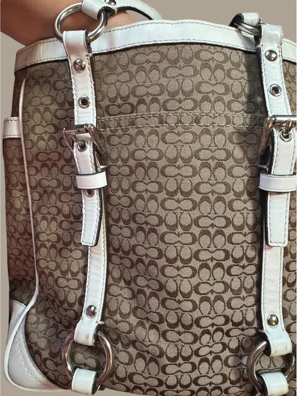 Coach Signature Brown Leather Trim Tote Bag - Image 5