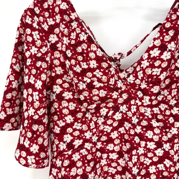 Beachsissi Floral Mini Dress Womens Small Red Cottagecore Boho Romantic Feminine - Image 3