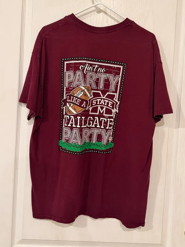 Women's Short-Sleeve Crewneck Tee in Burgundy with Football Patch - Image 5