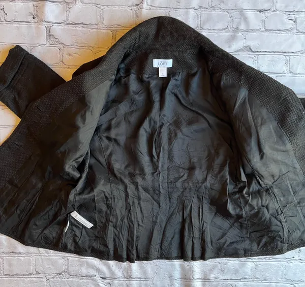 Ann Taylor Loft Black Two Button Blazer Peplum Textured Jacket Size 8 Work. - Image 11