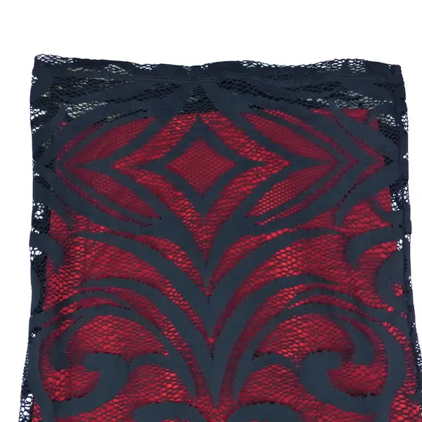 Bisou Bisou Michele Bohbot Pencil Skirt XS Red Black Lace Midi Gothic Vamp Y2K - Image 5