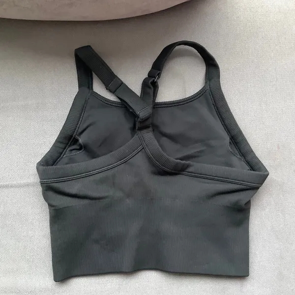 Alo Yoga Alo Yoga Seamless Ribbed Favorite Bra Tank Charcoal Green XS - Image 5