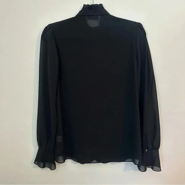 BAILEY‎ / 44 Black Sheer Ruffle Long Sleeve Blouse Womens Small​ - Image 2