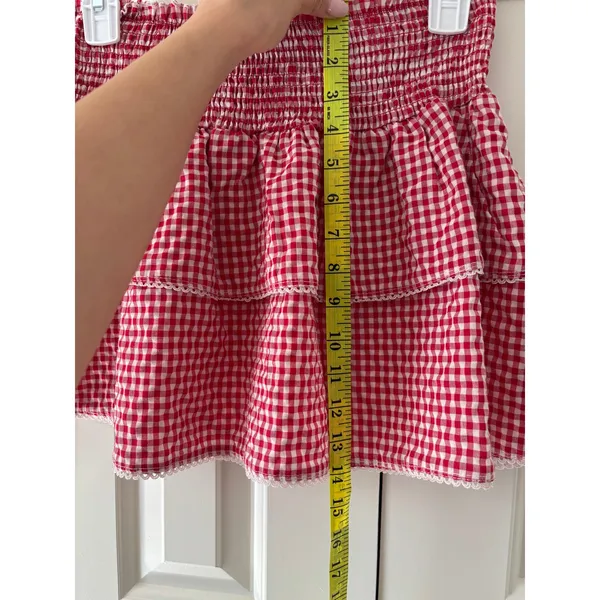 One Clothing Red White Gingham Ruffle Mini Skirt M - Image 4