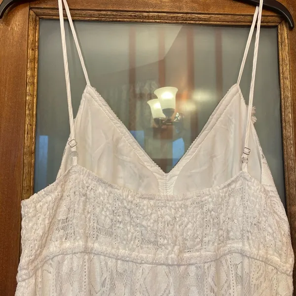 Cupshe White Lined Boho Hippie Bridal Beach Hi Low Spaghetti Strap Dress NWT XL - Image 9
