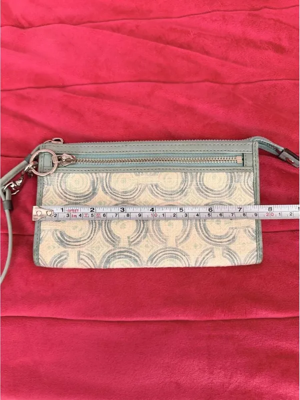 Vintage Coach Teal Canvas Wallet Wristlet - Image 4