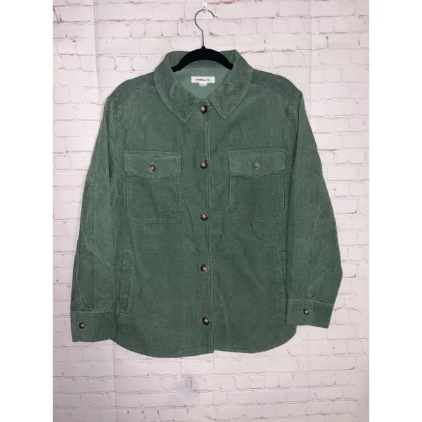 ONeill Tidal Button-Up Jacket Womens Small‎ Green Corduroy Shacket Shirt Jacket - Image 3