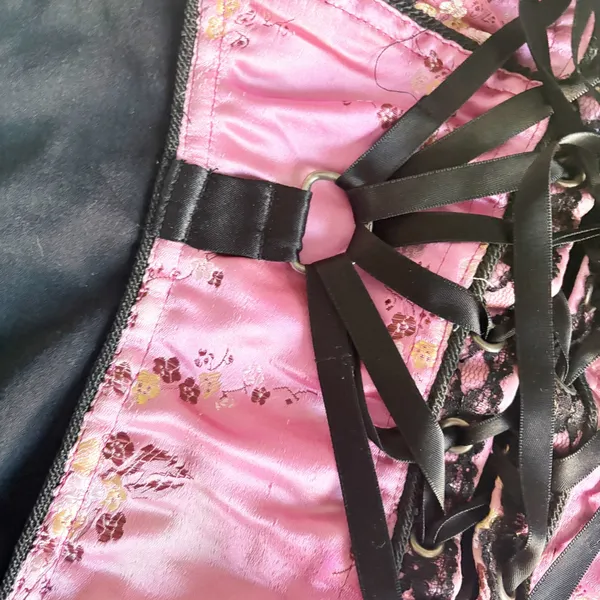 Tripp NYC Womens Y2K Pink Floral Brocade Lace Up Mall Goth Punk Corset Top XL - Image 3