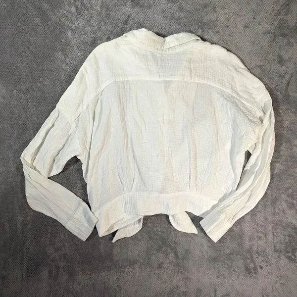 Free People Sunstreaks Tie-Front Shirt White Gauze Button Down Boho Cropped LRG - Image 9
