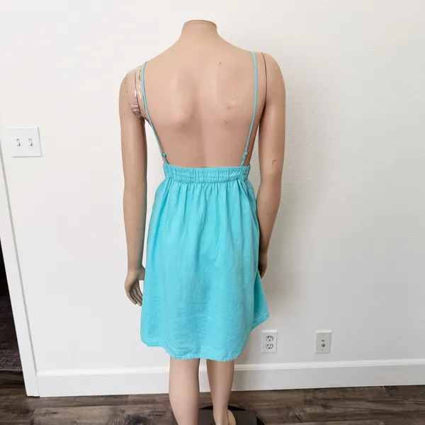 [Aerie] Blue Linen Blend Side Tie Elastic Waist V-Neck Low Back Mini Dress XXL - Image 3