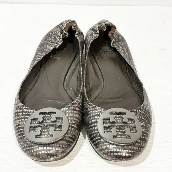 TORY BURCH Reva Lizard Embossed Leather Ballet Flats Size 9‎ - Image 3