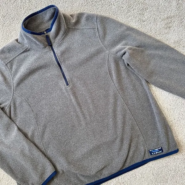 L.L. Bean 1/4 Zip Pullover Fleece Gray Outdoor Hiking Light Jacket Size XL - Image 9