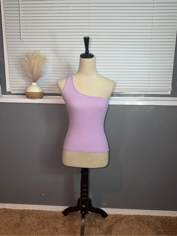 Anthropologie Lilac One Shoulder Ribbed Tank Top XS - Image 2