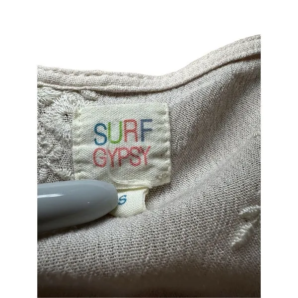 Surf Gypsy‎ Floral Embroidery Blush Fringe Crop Blouse Sz Small - Image 3