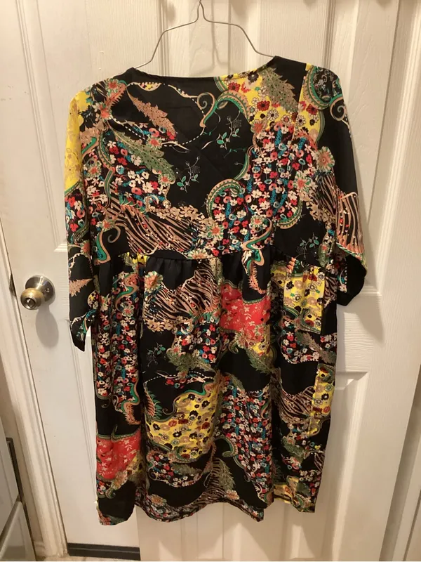 Mini Dress with Multicolor Floral Paisley Print - Black - Image 3