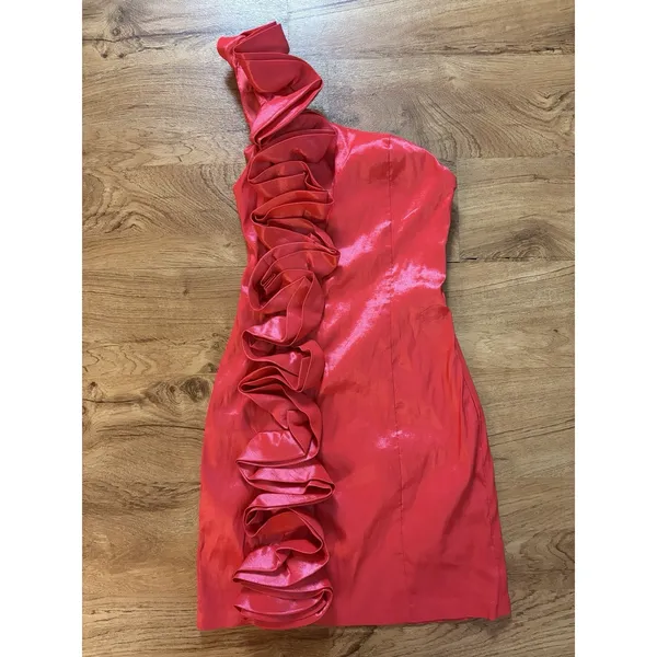 Arden B Dress One Shoulder Womens XS Extra Small Red Orange Rosette Stretch - Image 5